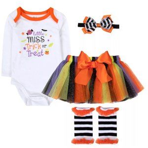 Baby Girls 4-Pc Halloween Bodysuit, Tutu, Leg Warmers Headband -- 3 6 9 mo NWT